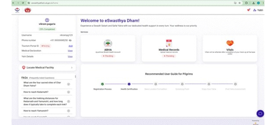 चारधाम तीर्थयात्री अब ई-स्वास्थ्य धाम पोर्टल पर अपना बना सकते है आयुष्मान भारत स्वास्थ्य खाता