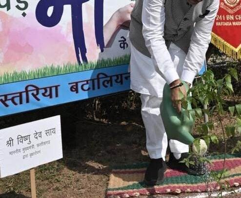 मुख्यमंत्री ने सीआरपीएफ के बस्तरिया बटालियन परिसर में लगाया नीम का पौधा